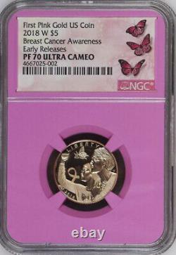 2018 W Breast Cancer Awareness $5 Five Dollar Gold Coin NGC PF70 Ultra Cameo