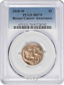 2018-W Breast Cancer Awareness Commemorative $5 Gold MS70 PCGS
