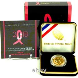 2018 W Breast Cancer Awareness Commemorative Gold Proof OGP COA
