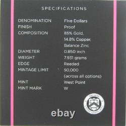 2018 W Breast Cancer Awareness Commemorative Gold Proof OGP COA