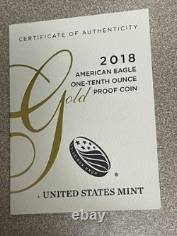 2018-W G$5 1/10 oz Gold American Eagle Liberty Proof COA OGP