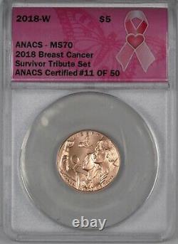 2018-W Gold Breast Cancer Survivor Coin $5 ANACS MS70