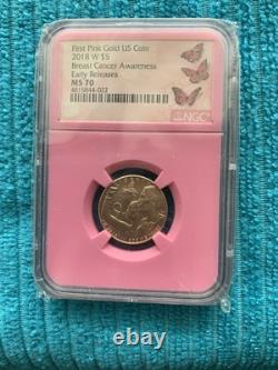 2018-W MS70 by NGC BREAST CANCER AWARENESS COMM. 1st $5 ROSE GOLD COIN. EARLY
