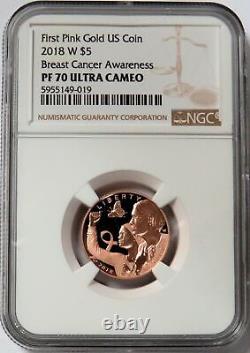 2018 W Rose Gold $5 Breast Cancer Awareness Commemorative Coin Ngc Proof 70 Uc