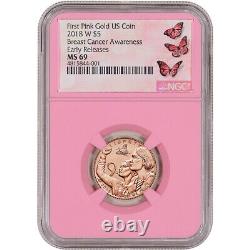 2018 W US Gold $5 Breast Cancer Commemorative BU NGC MS69 Early Releases Pink