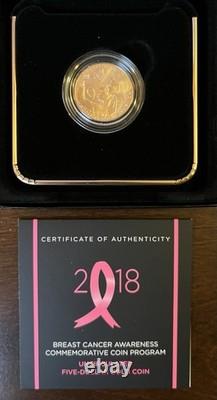 2018-W US Mint Breast Cancer Awareness $5 Uncirculated Gold Coin OGP & COA