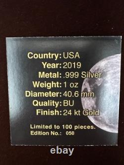 2019 American Eagle Silver 50th Anniversary of Apollo 11 Coin / Bar Set Gold
