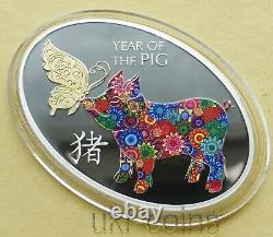 2019 Tanzania Chinese Lunar Year of the Pig Butterfly Silver Colored Gilded Coin