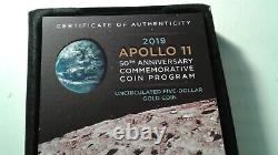 2019 UNC 50th Anniversary Apollo 11 Gold $5 Coin Box & CoA