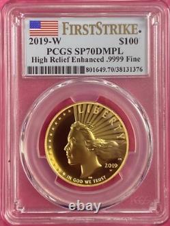 2019-W $100 High Relief Liberty Gold Coin SP70 DMPL PCGS FIRST STRIKE FLAG LABEL