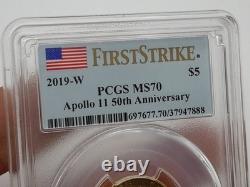 2019-W $5 APOLLO 11, 50th ANNIVERSARY Commemorative Gold Coin. First Strike MS70