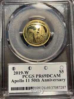2019-W $5 Apollo 11 50th Anniversary Gold Coin PCGS PR69DCAM, Gary Cooper signed