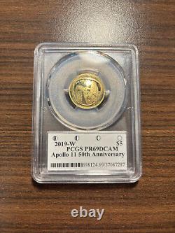 2019-W $5 Apollo 11 50th Anniversary Gold Coin PCGS PR69DCAM, Gary Cooper signed