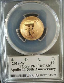 2019-W $5 Gold Coin APOLLO 11 50th Anniversary Gary Cooper Signed PCGS PF70DCAM