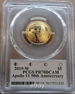 2019-W $5 Gold Coin APOLLO 11 50th Anniversary Gary Cooper Signed PCGS PF70DCAM