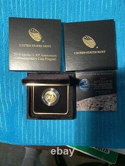 2019 W APOLLO 11 50th ANNIVERSARY PROOF $5 GOLD COIN From US MINT (19CA) OGP