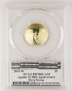 2019 W APOLLO 11 50th Anniversary Gold $5 Proof Coin PCGS PR70 DC First Strike