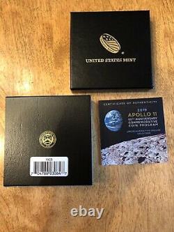 2019 W Apollo 11 50th 1/4 Ounce Uncirculated BU US Mint 5 Dollar Gold Coin Moon