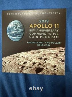 2019-W Gold $5 Brilliant Uncirculated Apollo 11 Commemorative withBox and COA