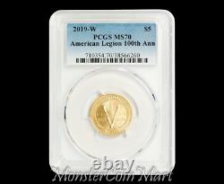 2019-w $5 Gold American Legion Commemorative Pcgs Ms70 Super Low Mintage