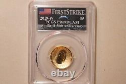 2019-w 5$ Gold Apollo 11 50th Ann Coin First Strike Graded Pcgs Pr69dcam