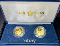 2020 400th Anniversary of Mayflower Voyage 2 Coin Gold Proof Set With Box & COA
