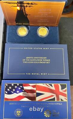 2020 400th Anniversary of Mayflower Voyage 2 Coin Gold Proof Set With Box & COA
