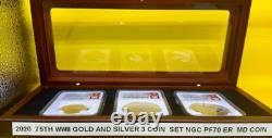 2020 75th WWII Gold and Silver 3 Coin Set NGC PF70 VICTORY LABEL