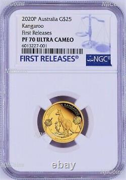 2020 Australia Kangaroo PROOF 1/4oz. 9999 GOLD $25 NGC PF70 Coin FR