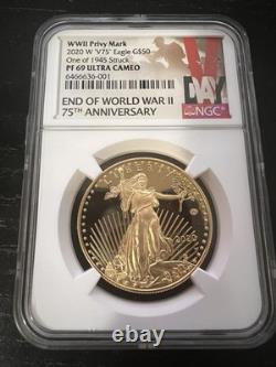2020 End of World War II 75th Anniversary V75 American Eagle Gold Coin PR69DCAM