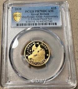 2020 Gold Mayflower 400th Anniversary PCGS PR70 DCAM 2 Coin Set -25 Pounds & $10