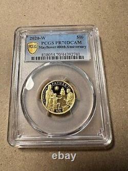 2020 Gold Mayflower 400th Anniversary PCGS PR70 DCAM 2 Coin Set -25 Pounds & $10