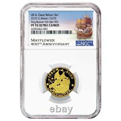 2020 Proof 25 Pound Gold Mayflower Commemorative NGC PF70UC FDI Mayflower Label