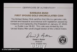 2020-W $10 First Spouse Barbara Bush 1/2 oz Gold Coin in OGP