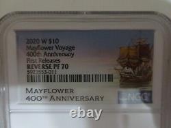 2020-W $10 Gold 1/4 OZ. NGC PF70 Reverse Proof MAYFLOWER 400th Anniversary F. R