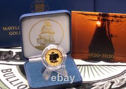 2020 W $10 Reverse Proof MAYFLOWER 400th Ann 1/4oz. 9999 Fine Gold Box & COA