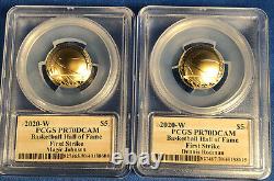 2020 W $5 Gold Basketball Hof Naismith Read! 6 Coin Set Pcgs Pr70dcam 6 Autograp