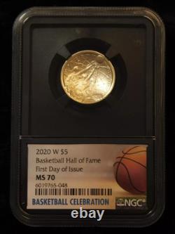 2020-W $5 Gold basketball HOF NGC MS70 FDOI Kareem Abdul-Jabbar Signature
