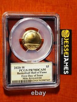 2020 W $5 Proof Gold Basketball Pcgs Pr70 Dcam Fdi Mike Krzyzewski Signed Pop 7