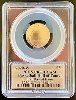 2020-W $5 Proof Gold Coin Basketball Hall Of Fame First Strike Autographed COA