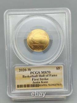2020-W Basketball Hall of Fame $5 Gold Commemorative PCGS MS 70 Justin Kunz