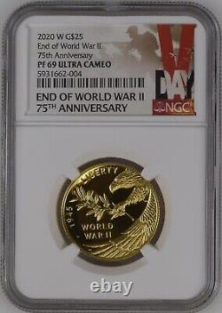 2020 W End of WW2 75th Anniversary $25 gold coin RARE 1/2 oz of GOLD 24 Karat