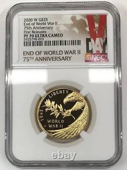 2020-W End of World War II 75th Ann $25 1/2 oz Gold Coin NGC PF70 ULTRA CAMEO FR
