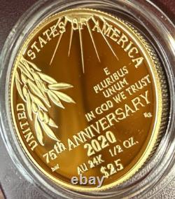2020-W End of World War II 75th Anniversary Gold Coin 1/2 oz $25 Proof w Box/COA
