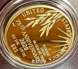 2020-W End of World War II 75th Anniversary Gold Coin 1/2 oz $25 Proof w Box/COA