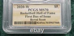 2020 W PCGS MS70 GOLD Basketball Hall of Fame $5 Coin, Byron Scott Autograph