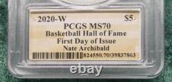 2020 W PCGS MS 70 GOLD Basketball Hall of Fame $5, Nate Archibald Autographed