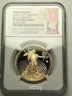 2020-W V75 Privy 1 oz Gold Eagle End of WWII NGC PF 70 ULTRA CAMEO