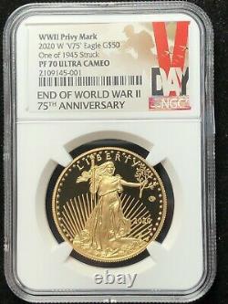 2020-W V75 Privy 1 oz Gold Eagle End of WWII NGC PF 70 ULTRA CAMEO