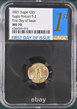 2021 1/10 Oz GOLD $5 AMERICAN EAGLE Type 2 NGC MS70 FDOI Portrait Coin